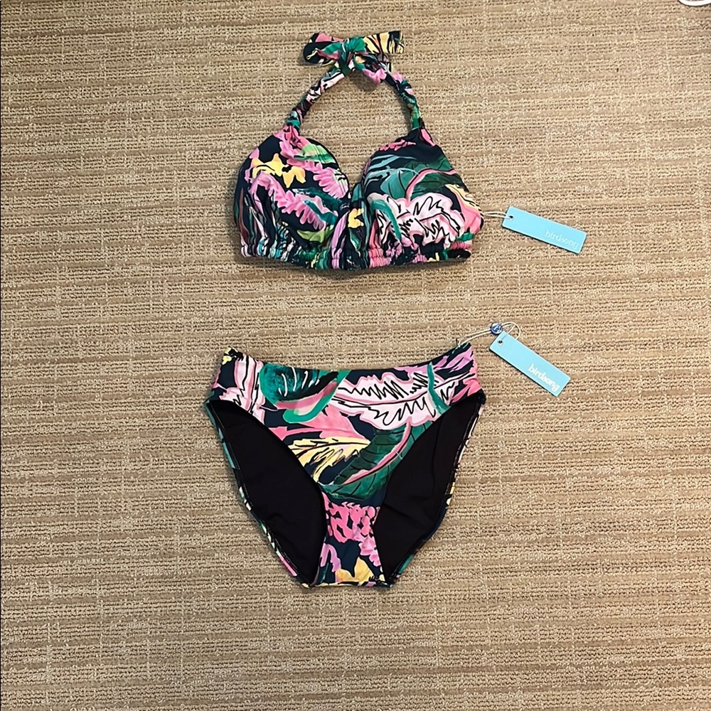 NWT BIRDSONG Tropical Print Bikini Set 32i/32g/medium Waikiki